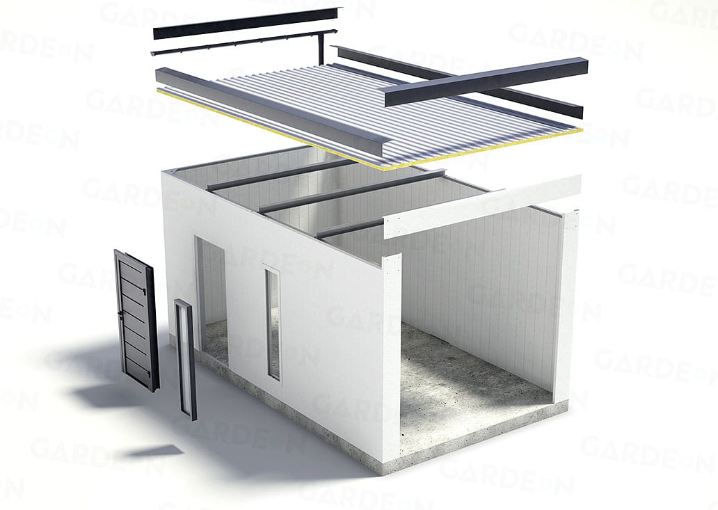 Montovaná garáž s pultovou strechou zateplená