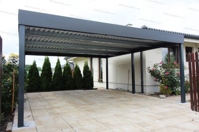 Prístrešok pre dve autá s rovnou strechou v antracitovej farbe