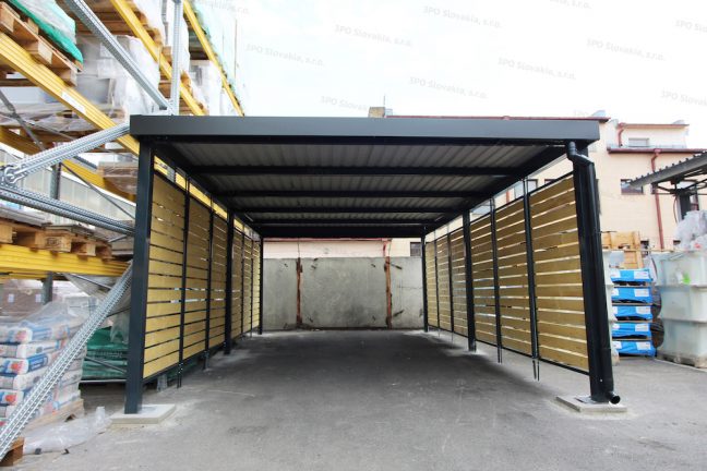 Dizajnový prístrešok GARDEON pre jedno auto s bočnými drevenými výplňami