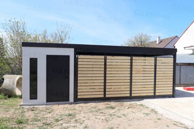 Záhradný domček na náradie s prístreškom