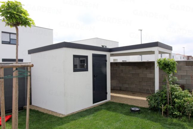 Biely záhradný domček GARDEON s prístreškom