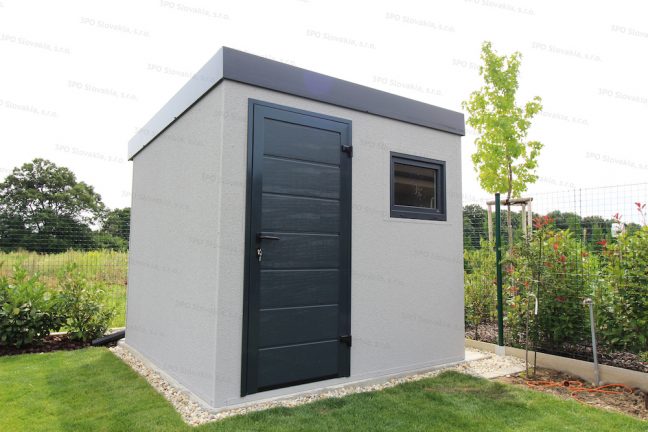 Moderný záhradný domček GARDEON v svetlosivej omietke