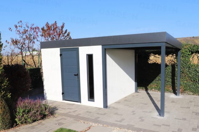 Záhradný domček na náradie s antracitovým prístreškom