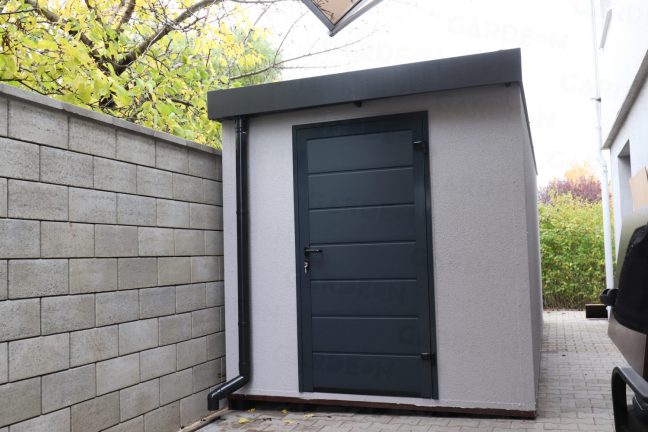 Menší záhradný domček GARDEON v sivej omietke