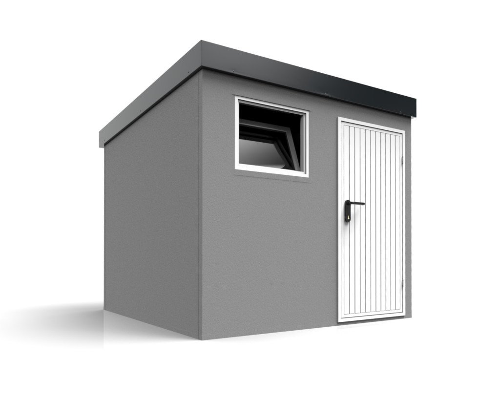 Záhradný domček s bielymi dverami Hormann