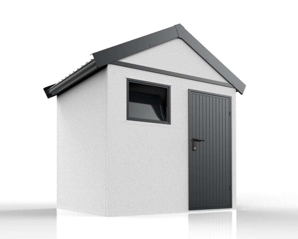 Moderný záhradný domček so sedlovou strechou