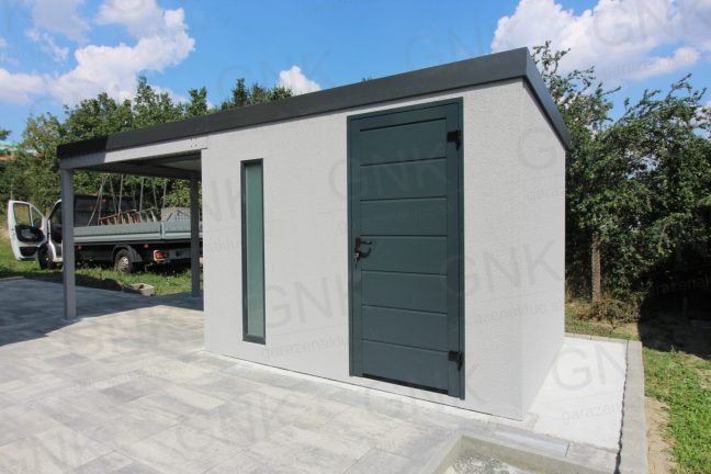 Montovaný záhradný domček s antracitovými doplnkami
