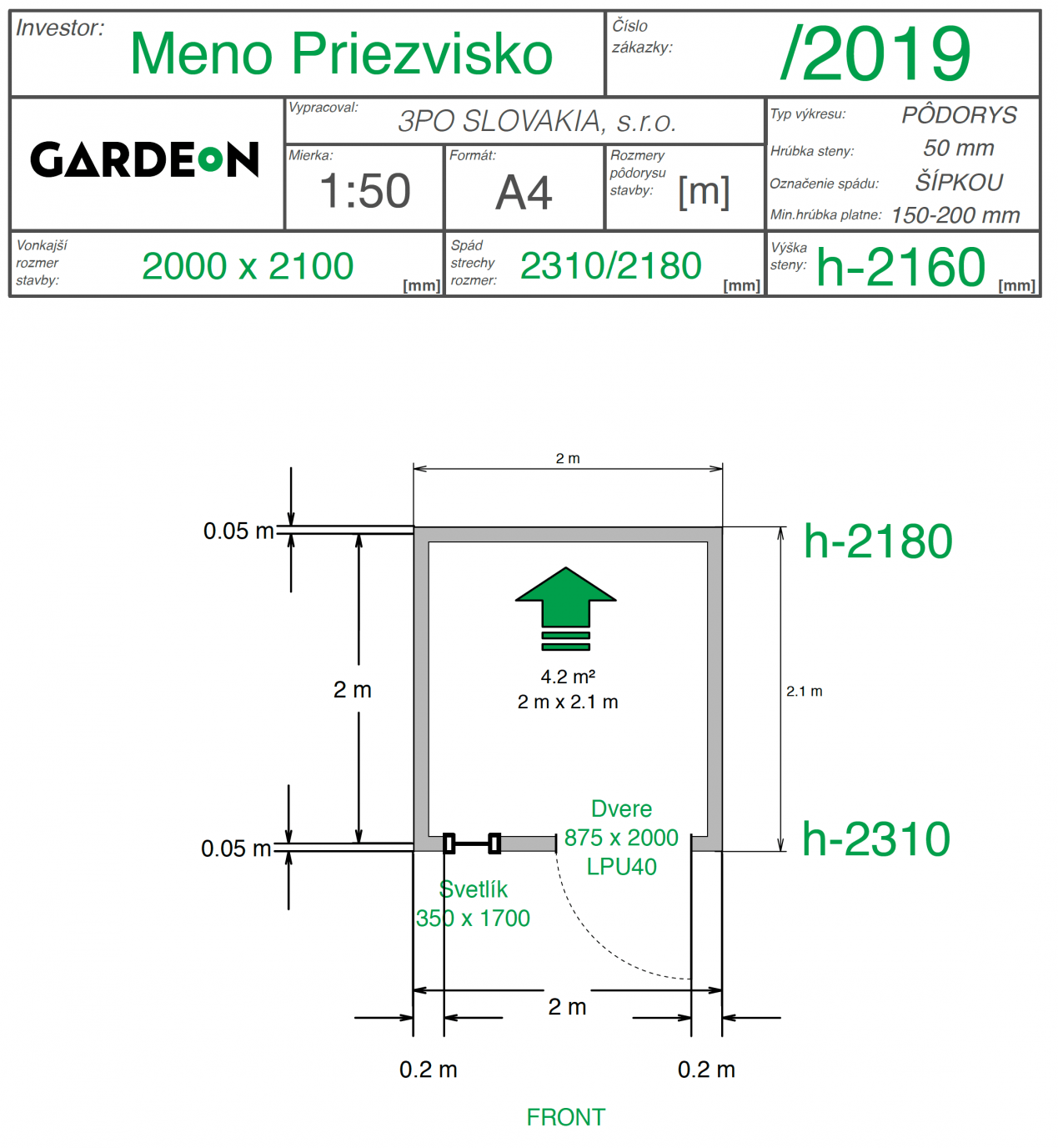 Nákres záhradného domčeka GARDEON