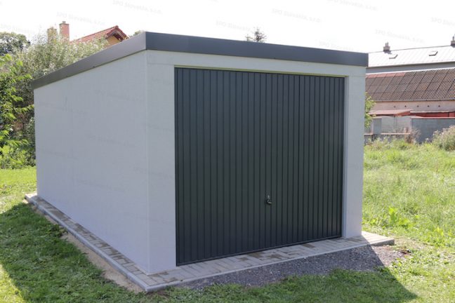 Montovaná garáž GARDEON pre jedno auto v svetlo-sivej omietke