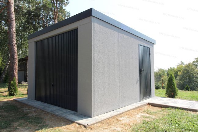 Montovaná garáž GARDEON v svetlo-sivej omietke