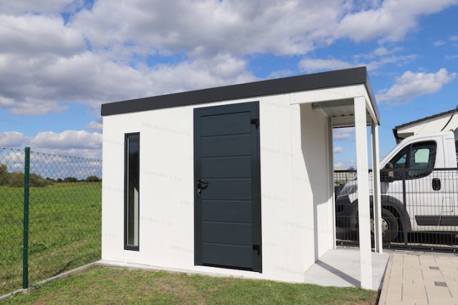 Oceľový záhradný domček GARDEON v bielej omietke