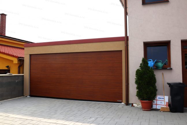 Garáž GARDEON v béžovej omietke so strechou v tehlovej farbe