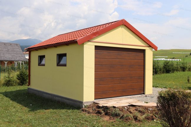 Garáž GARDEON pre jedno auto so sedlovou strechou v červenej farbe