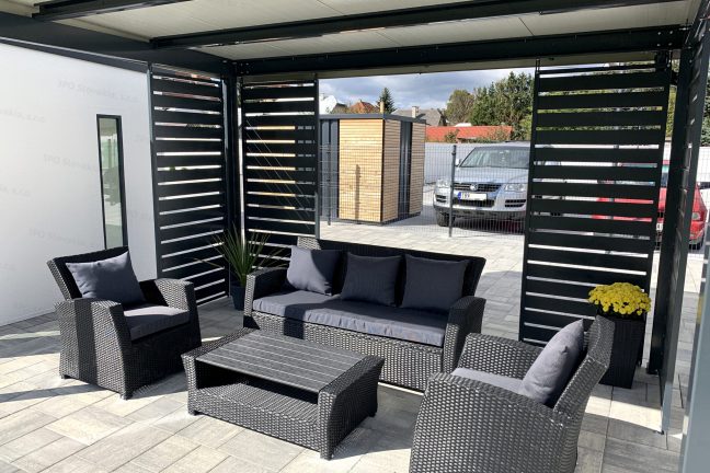 Pergola GARDEON so záhradným posedením a stolom v antracitovej farbe