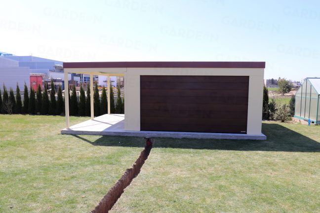 Montovaná garáž GARDEON s prístreškom na ľavej strane