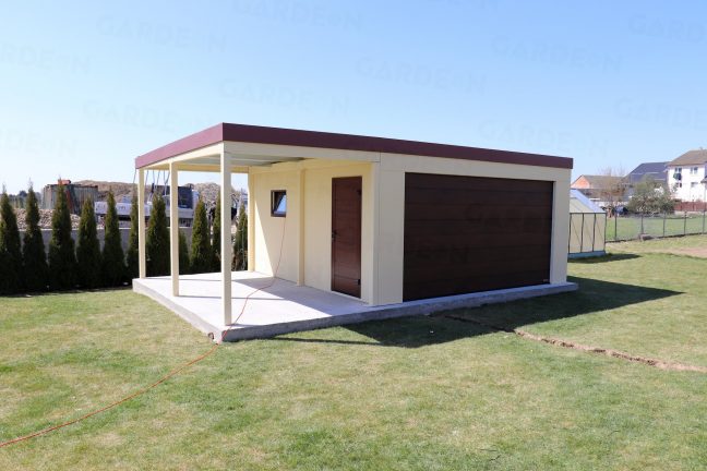 Garáž pre dve autá s prístreškom na ľavej strane