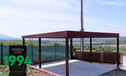 Hnedý prístrešok pre dve autá