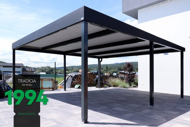 Tmavý prístrešok GARDEON pre dve autá z ľavej strany