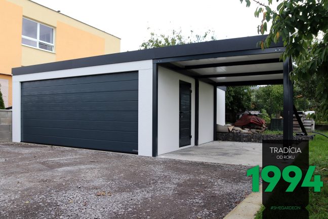 Garáž pre dve autá s prístreškom z ľavej strany