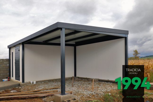 Záhradný domček s prístreškom s nepripraveným podkladom