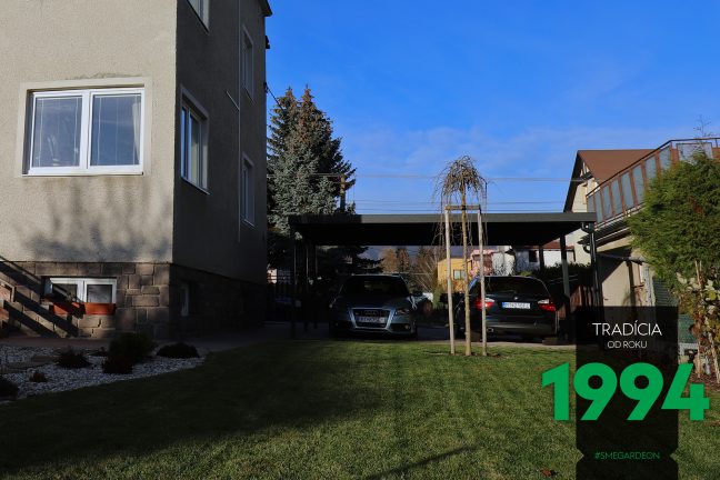 Autá zaparkované pod prístreškom na záhrade