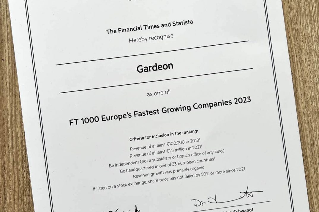 Gardeon certifikát 1000 najrýchlejšie rastúcich firiem.