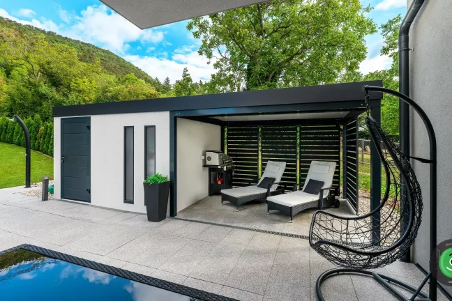 GARDEON záhradný domček s prístreškom a posedením