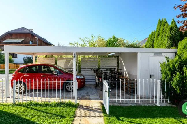 GARDEON záhradný domček a prístrešok pre jedno auto s pultovou strechou