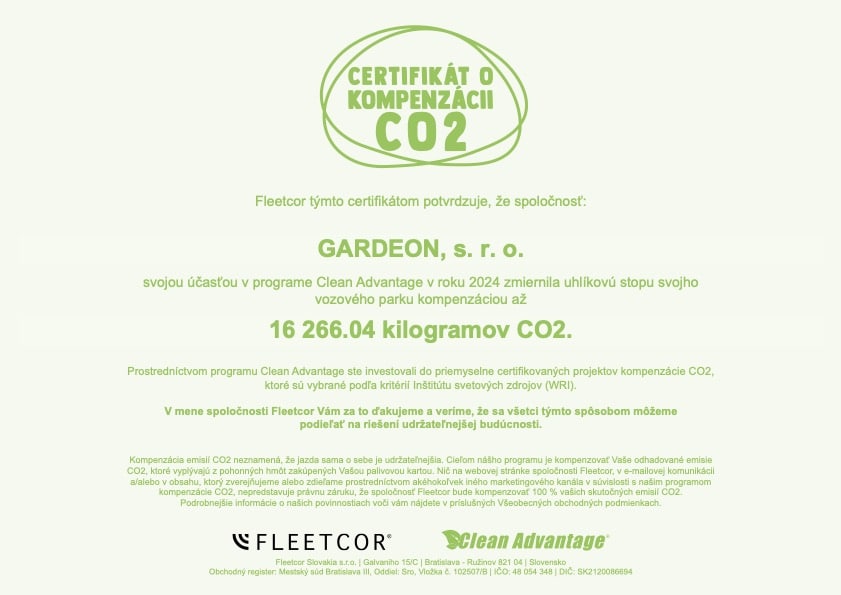 Certifikát pre Gardeon.