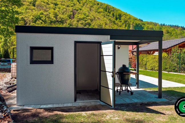 Praktický záhradný domček s prístreškom